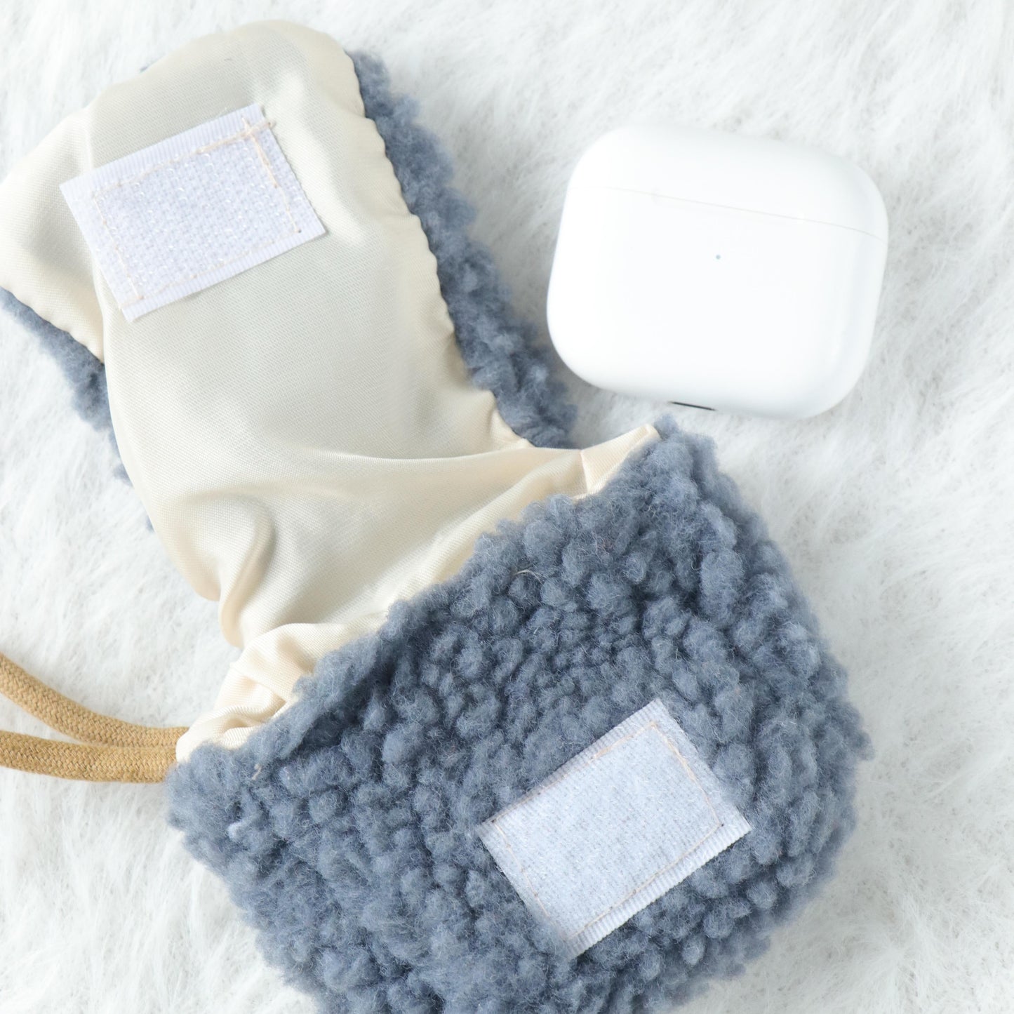 Plush Airpod Pouch - Mini Blue Case With Cute Dog Patch