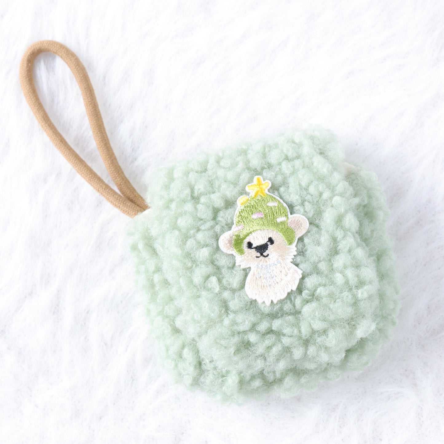 Plush Airpod Pouch - Mini Green Case With Cute Dog Patch