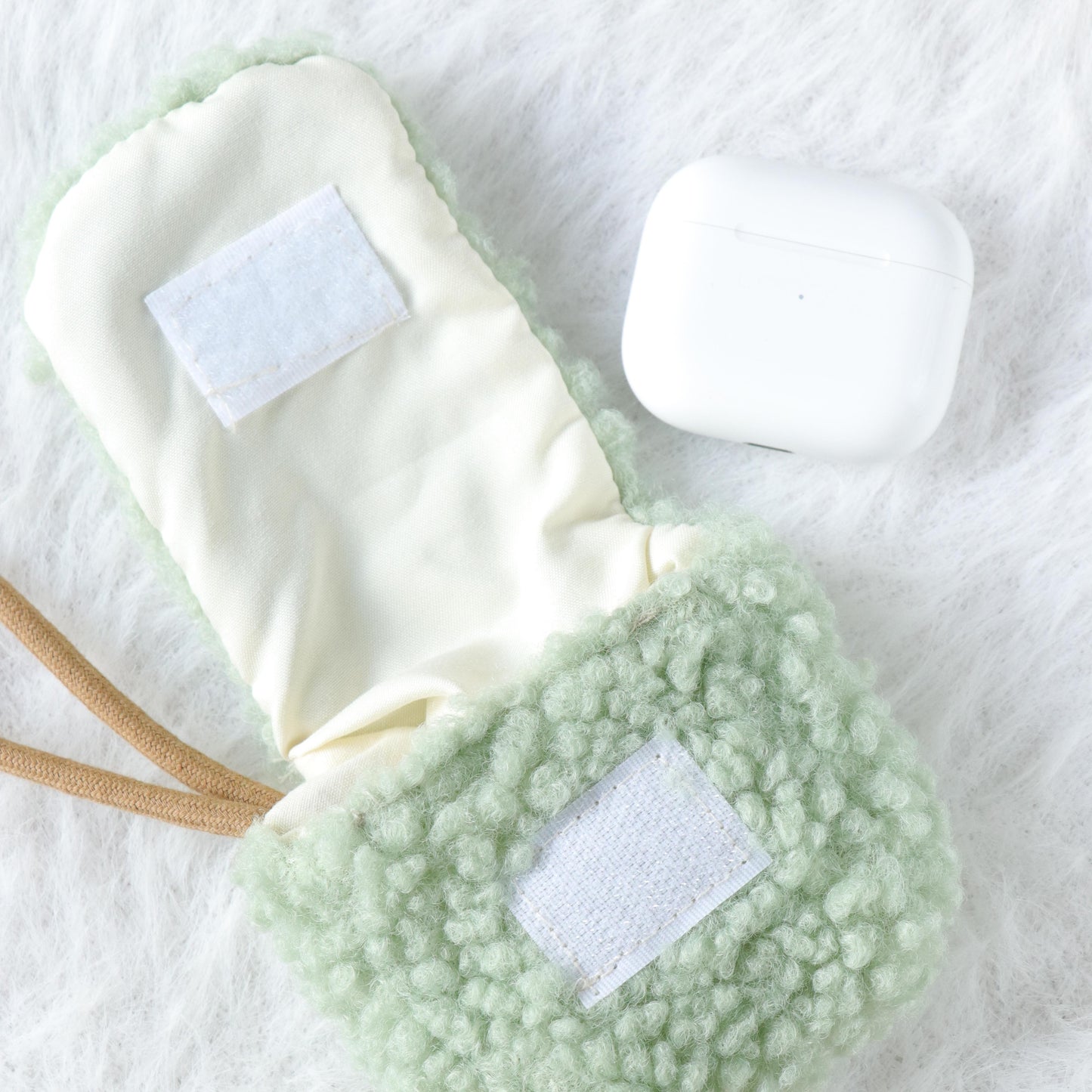 Plush Airpod Pouch - Mini Green Case With Cute Dog Patch