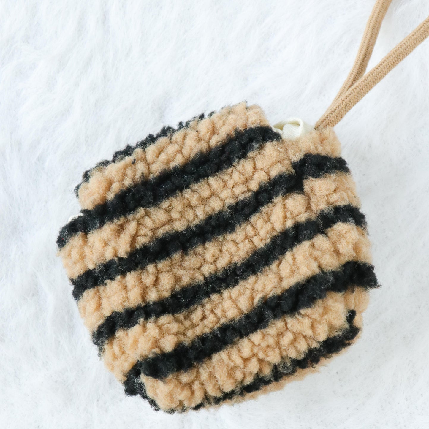 Plush Airpod Pouch - Mini Black Striped Case With Cute Dog Patch