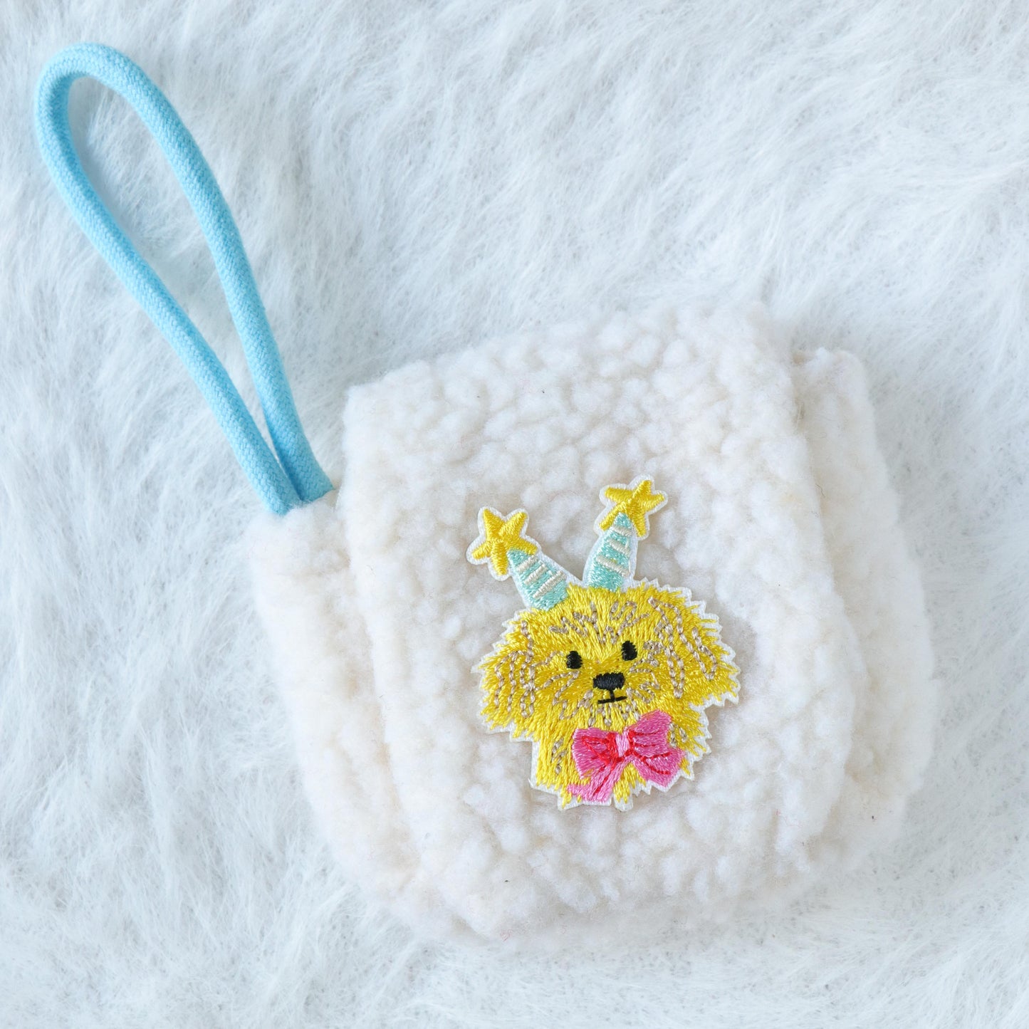 Plush Airpod Pouch - Mini White Case With Cute Dog Patch