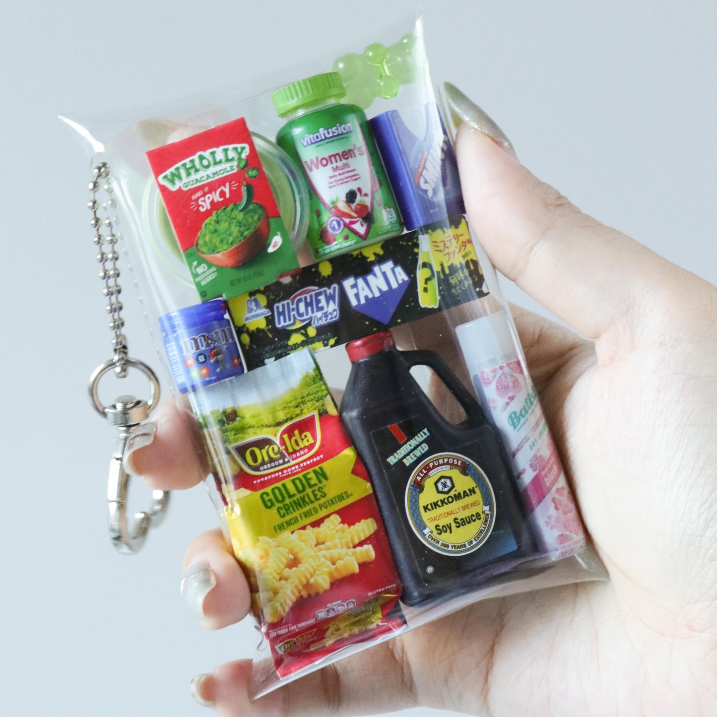 Caser Custom Mini Toy Food Gacha Pouch bag charm, styled view
