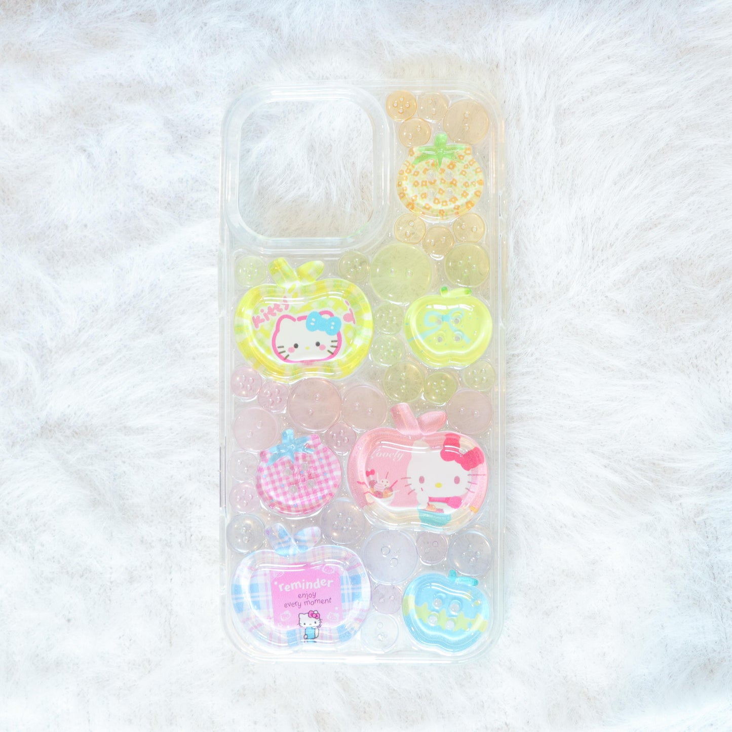 Handmade Resin Phone Case - Kitty Button - iPhone 16 Pro Max